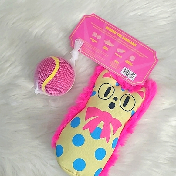 🆕️NWT BARK Purrfect Pitch Cat Bowling Pin Plush Toy & Tennis Ball Medium Dog - Picture 2 of 13